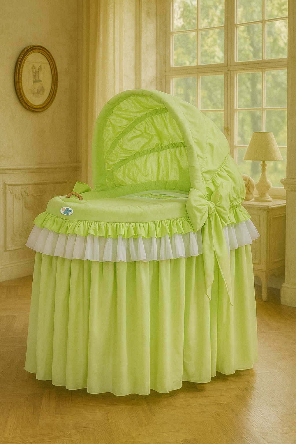 Moses Basket/Wicker hood crib - Little Princess green