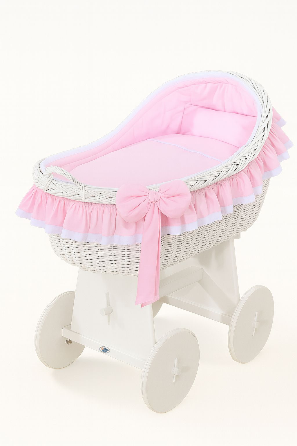 Moses Basket Wicker hood crib Carina - white + pink bedding