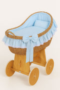 Moses Basket Wicker hood crib Carina - natural + blue bedding