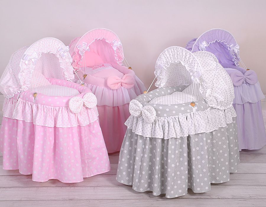 Wicker crib for doll Moses basket for dolls with hood LAURA grey