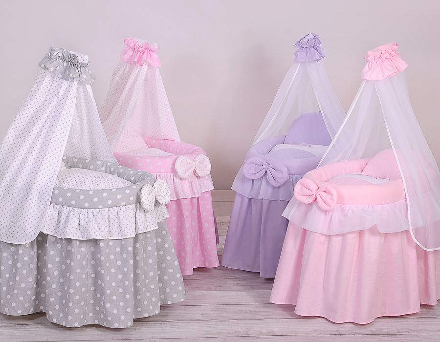 Wicker crib for doll Moses basket for dolls with drape LAURA grey