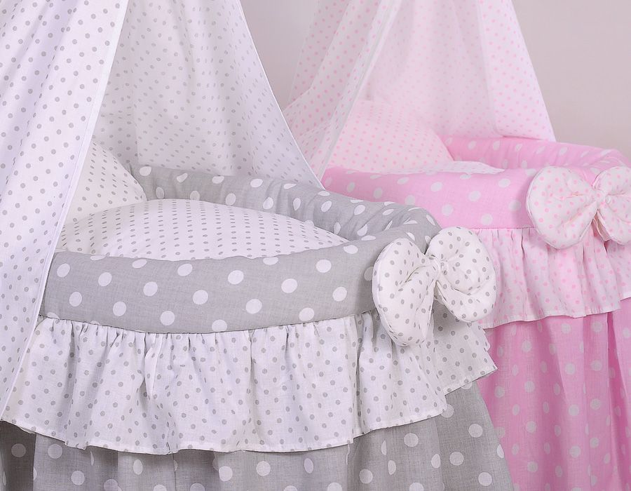 Wicker crib for doll Moses basket for dolls with drape LAURA pink