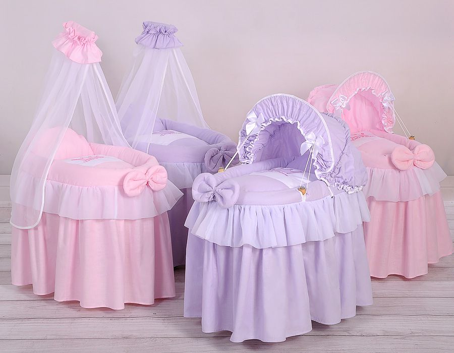 Wicker crib for doll Moses basket for dolls with hood LITTLE PRINCESS lilac