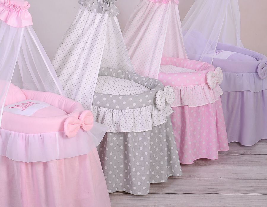 Wicker crib for doll Moses basket for dolls with drape LAURA grey