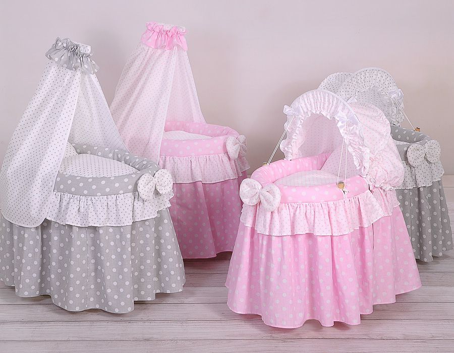 Wicker crib for doll Moses basket for dolls with hood LAURA pink