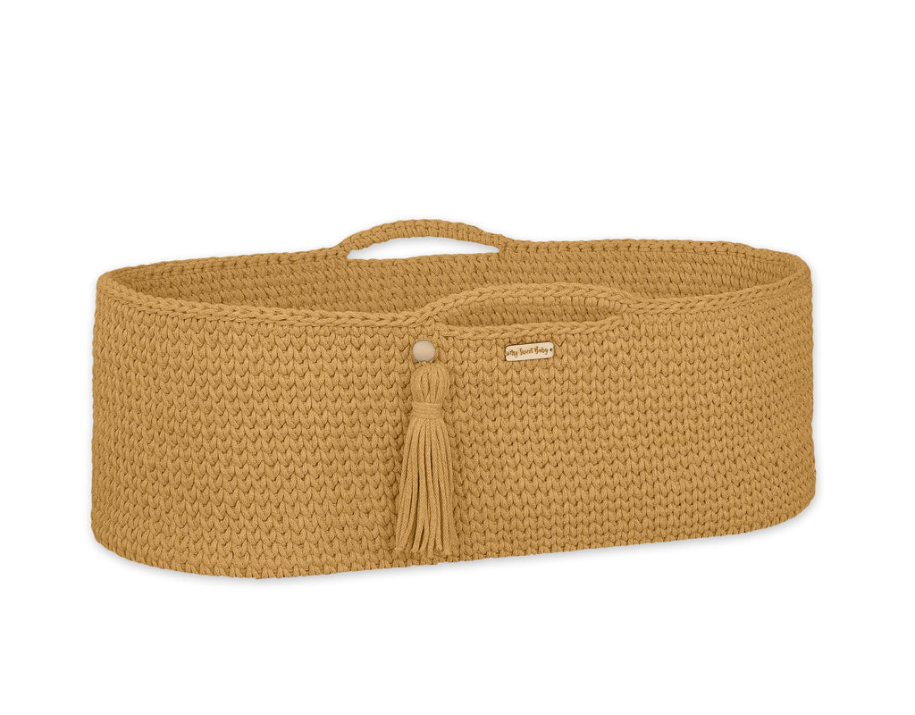 Moses basket BOHO Handmade cotton with mattress - honey yellow