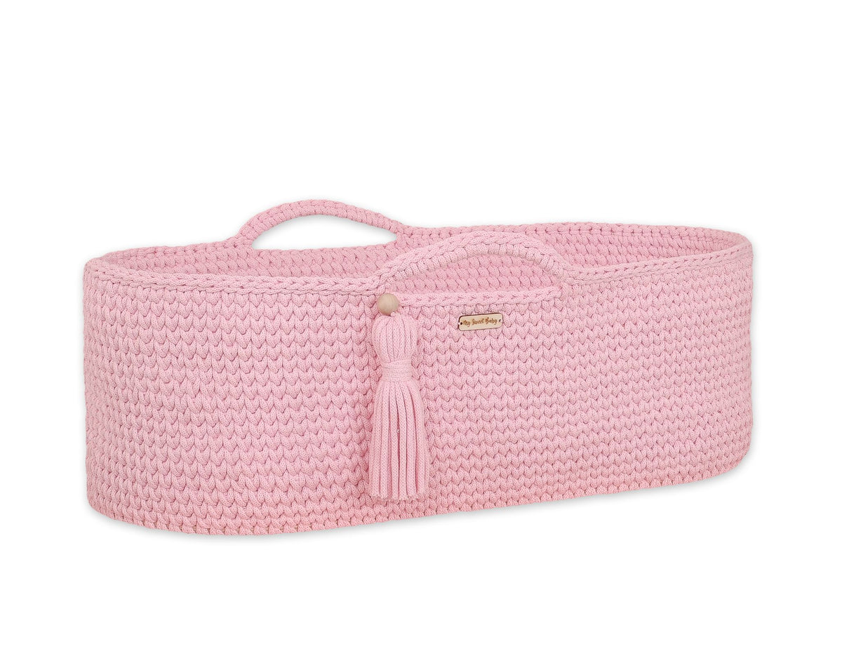 Moses basket BOHO Handmade cotton with mattress - pink