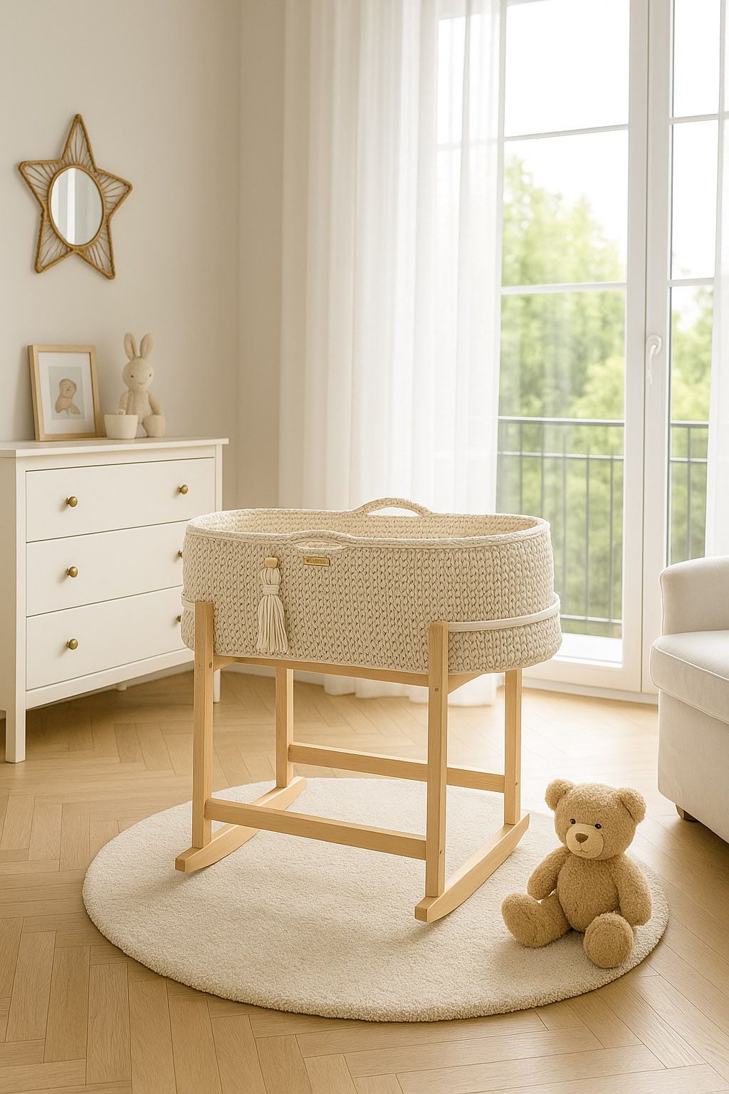 Moses basket BOHO Handmade with cradle - cream