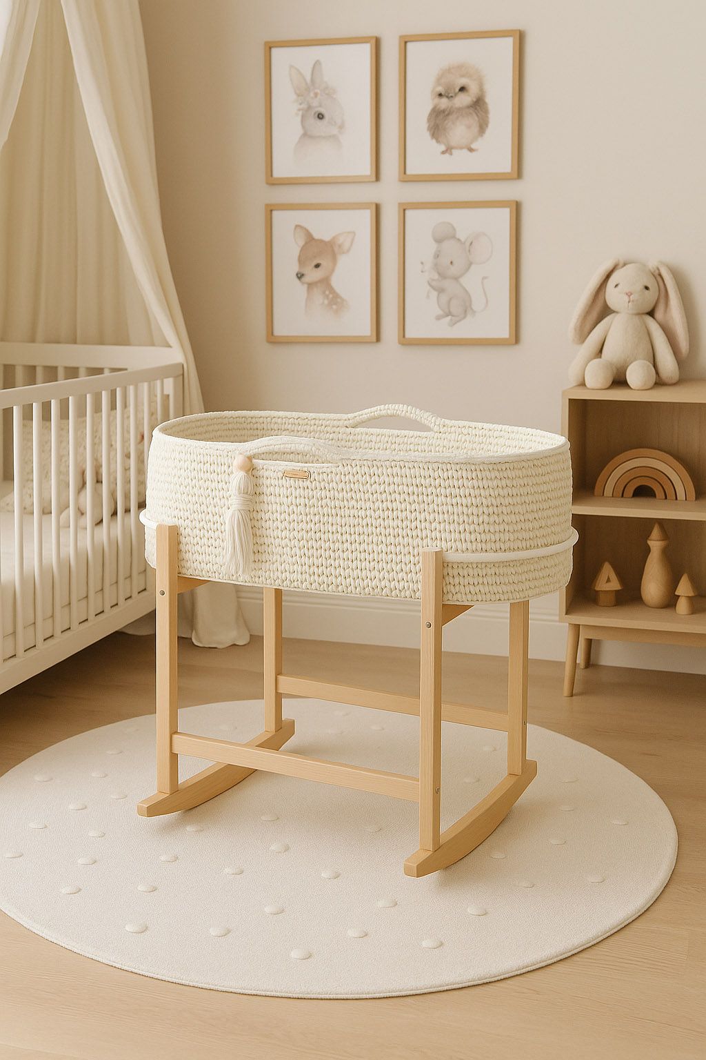 Wooden Moses basket cradle BOHO - natural