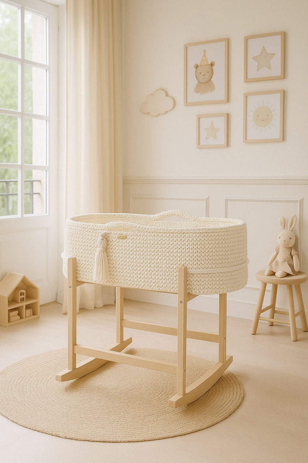 Moses basket BOHO Handmade with cradle - cream