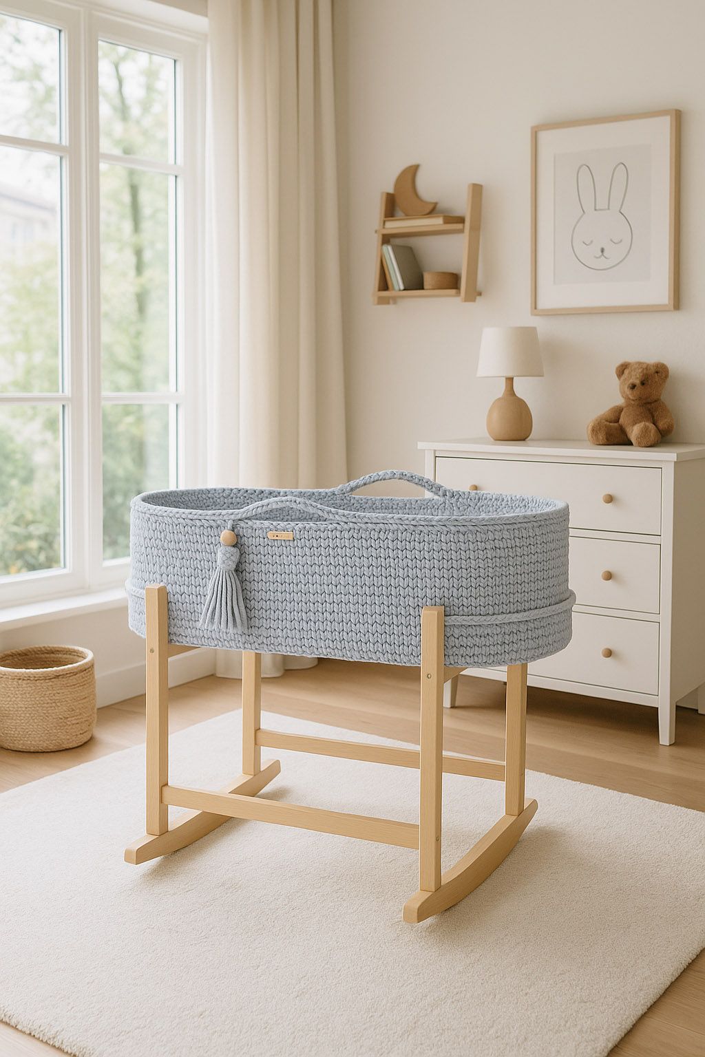 Moses basket BOHO Handmade with cradle - light grey