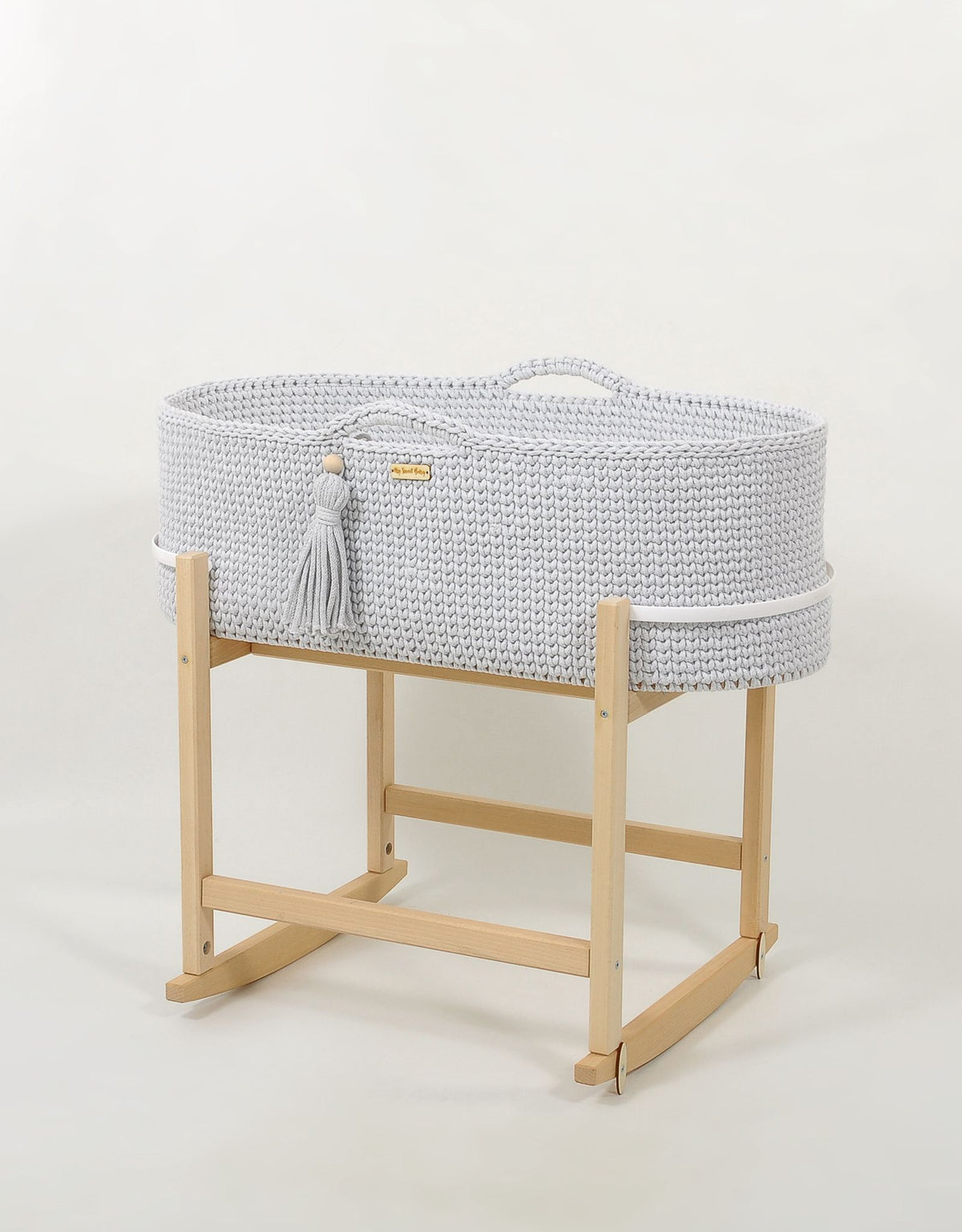 Moses basket BOHO Handmade with cradle - light grey