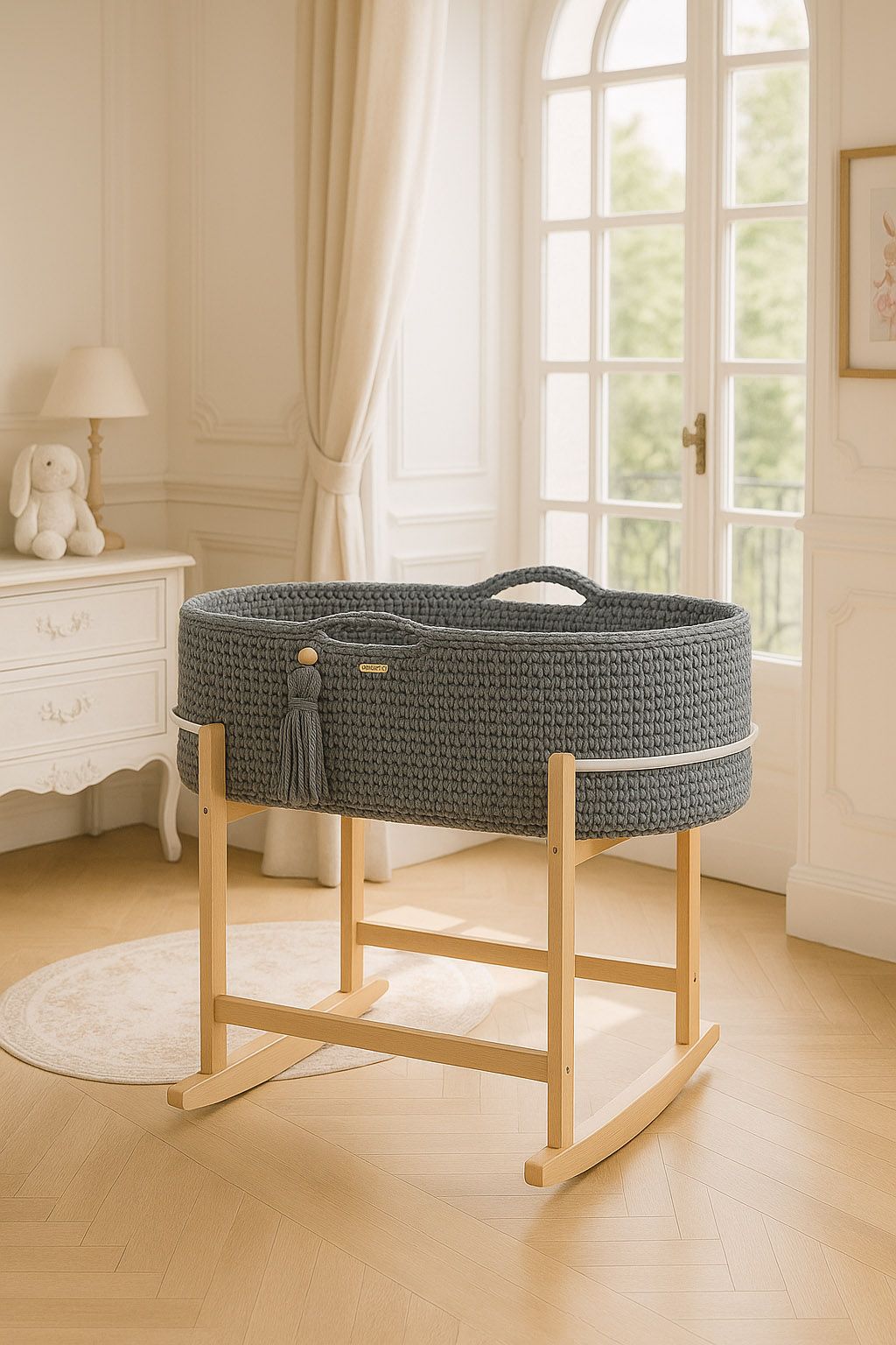 Moses basket BOHO Handmade with cradle - dark grey