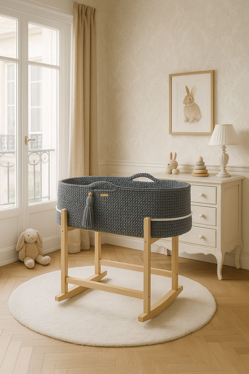 Moses basket BOHO Handmade with cradle - dark grey