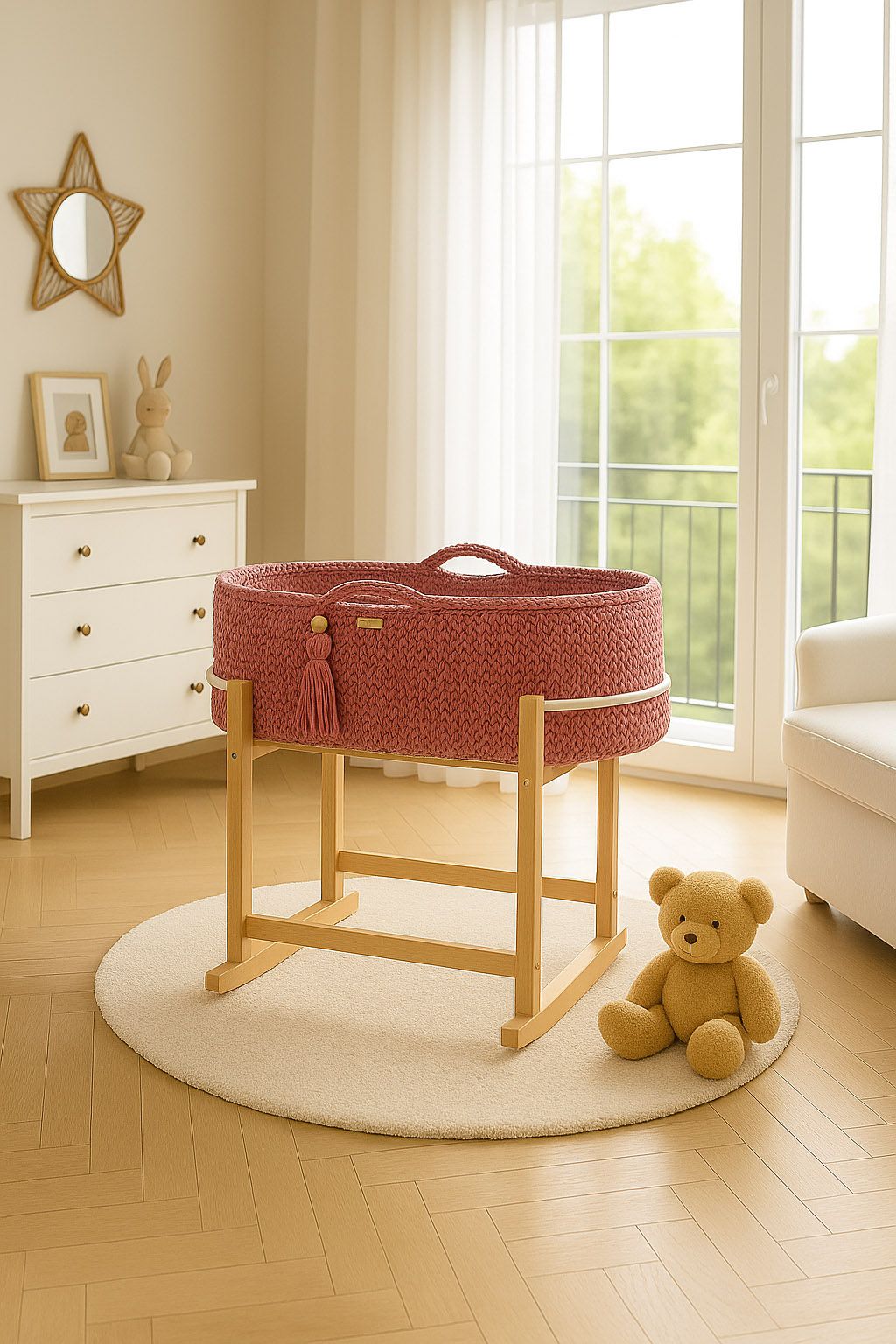 Moses basket BOHO Handmade with cradle - blossom
