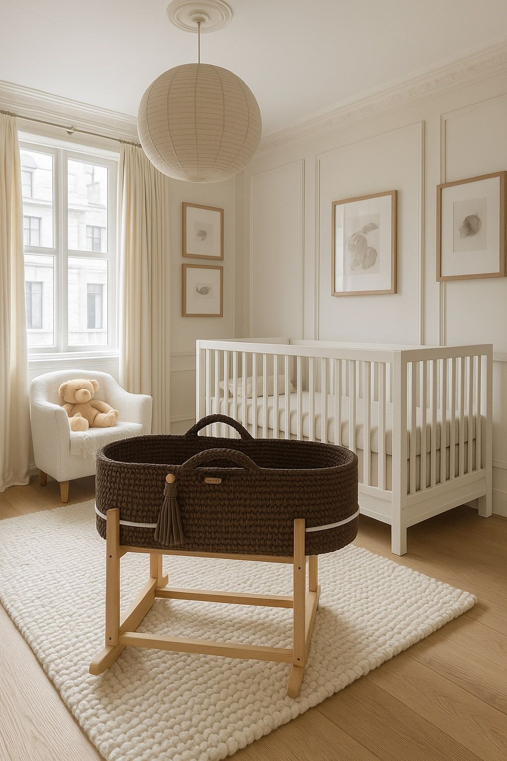 Moses basket BOHO Handmade with cradle - mocca