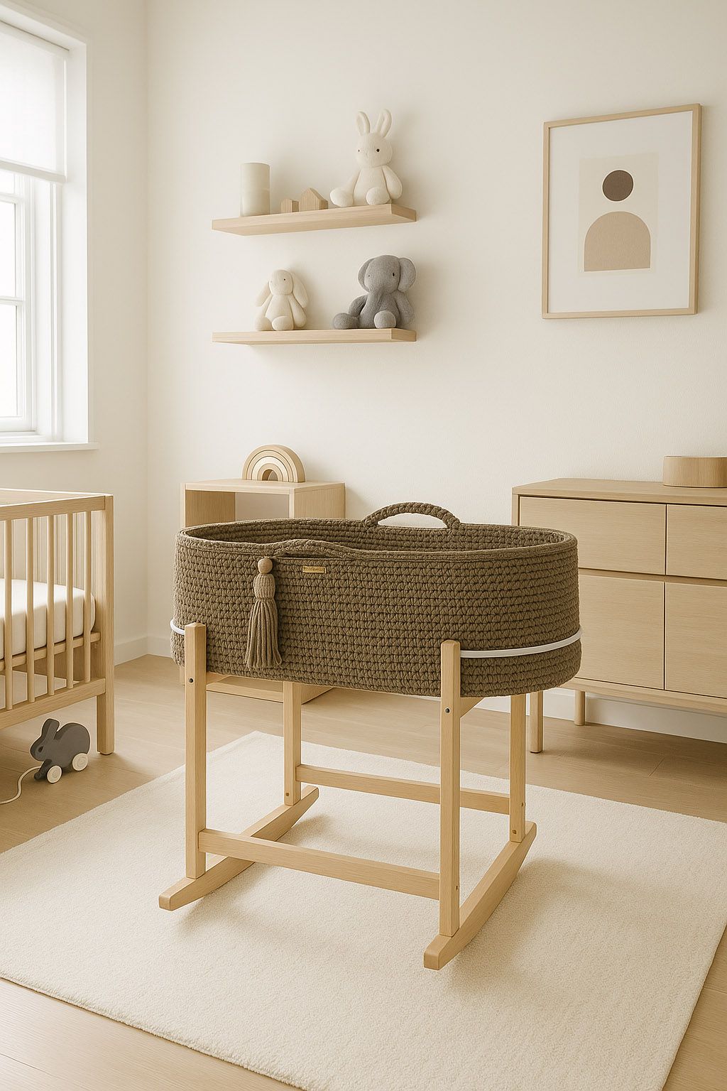 Moses basket BOHO Handmade with cradle - mocca