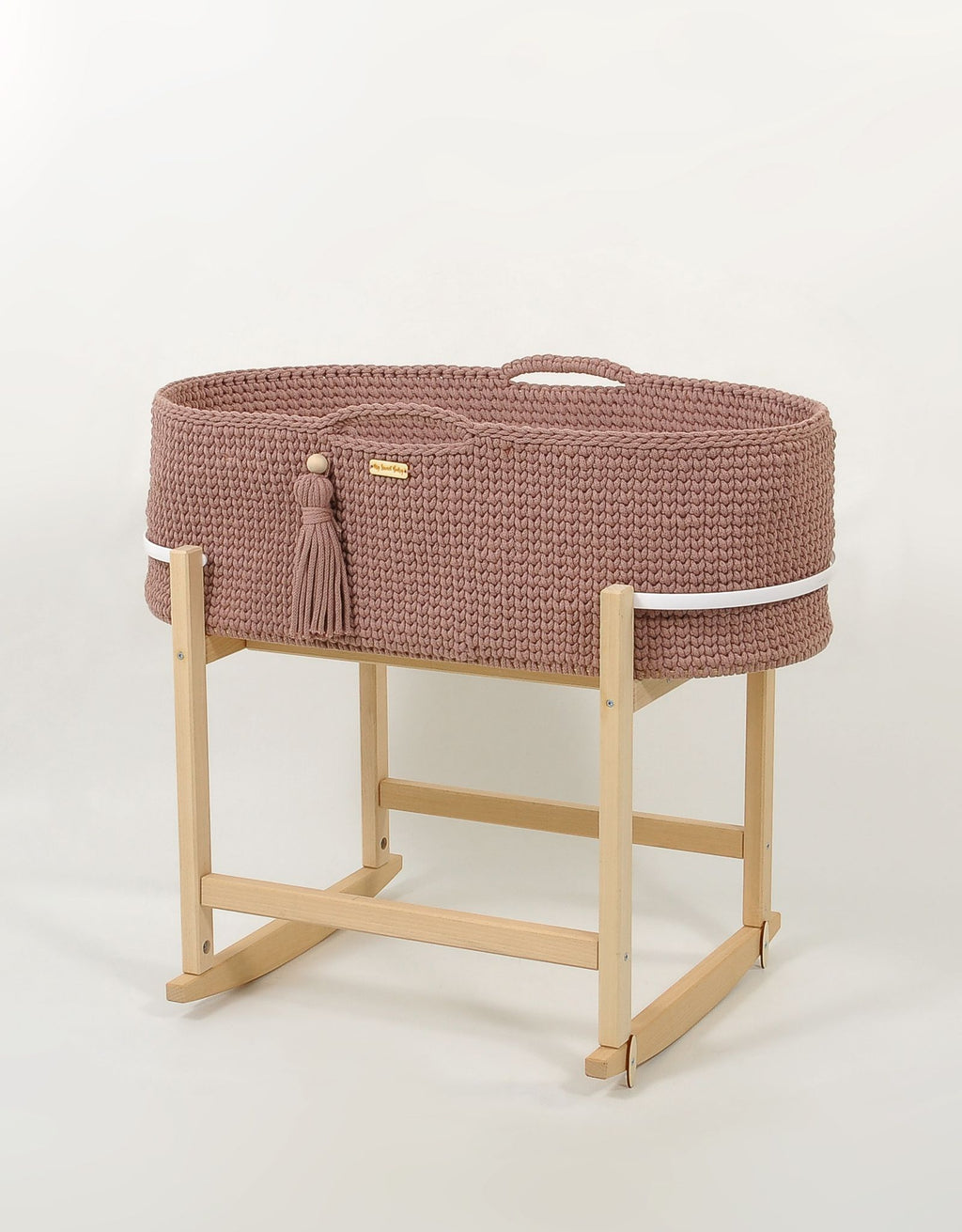 Moses basket BOHO Handmade with cradle - mauve