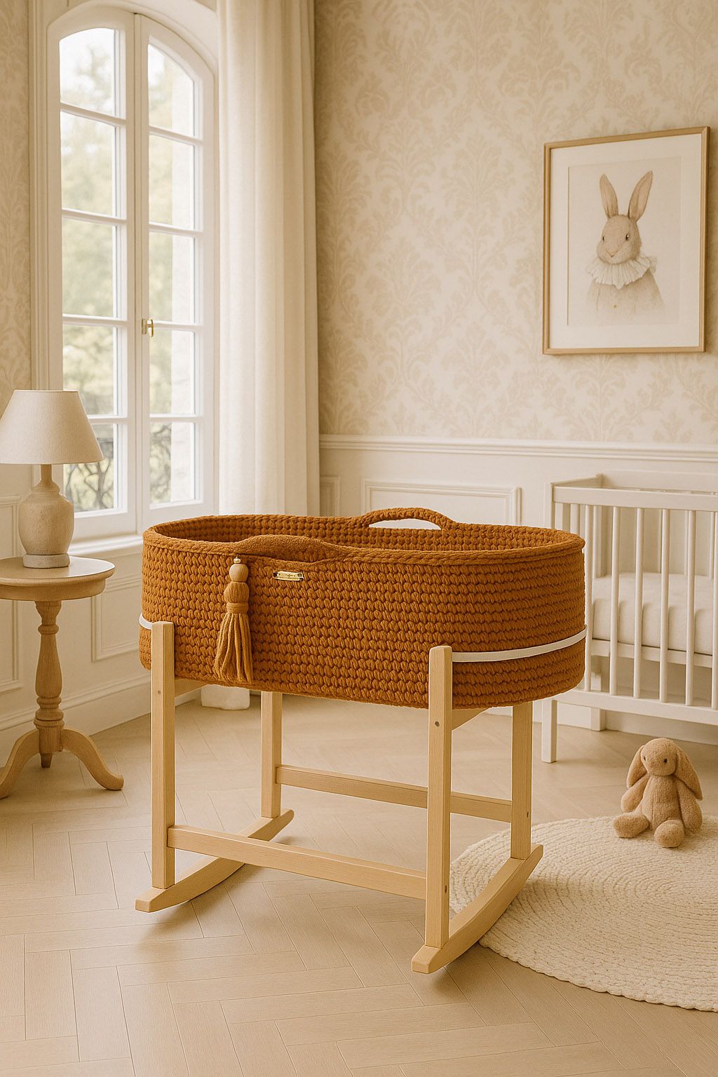 Moses basket BOHO Handmade with cradle - caramel