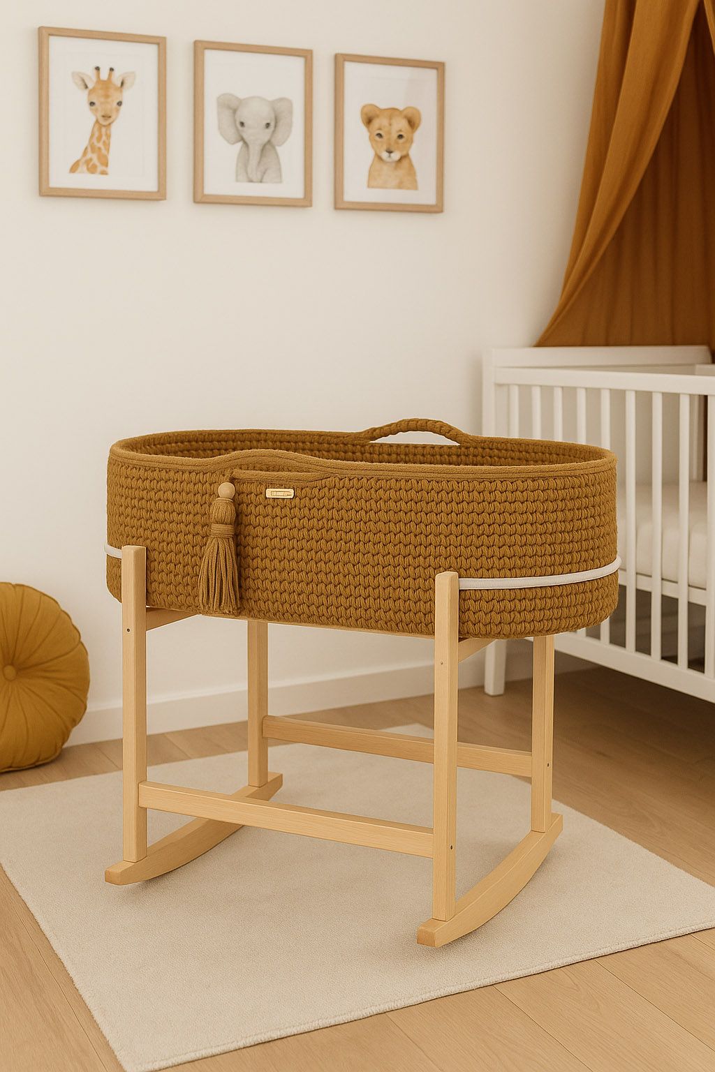Moses basket BOHO Handmade with cradle - caramel