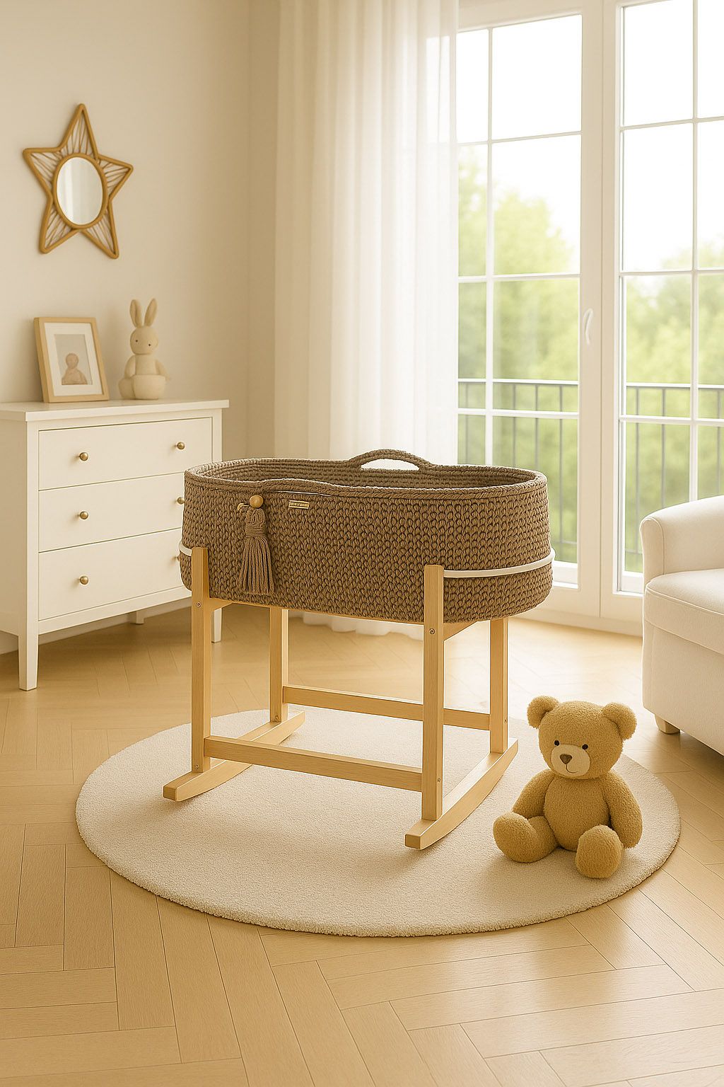 Moses basket BOHO Handmade with cradle - sand