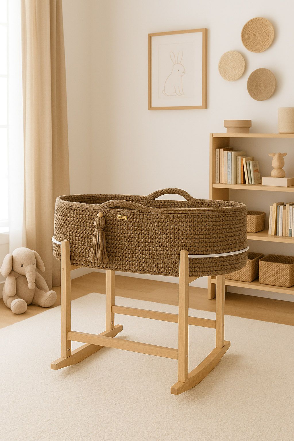 Moses basket BOHO Handmade with cradle - sand