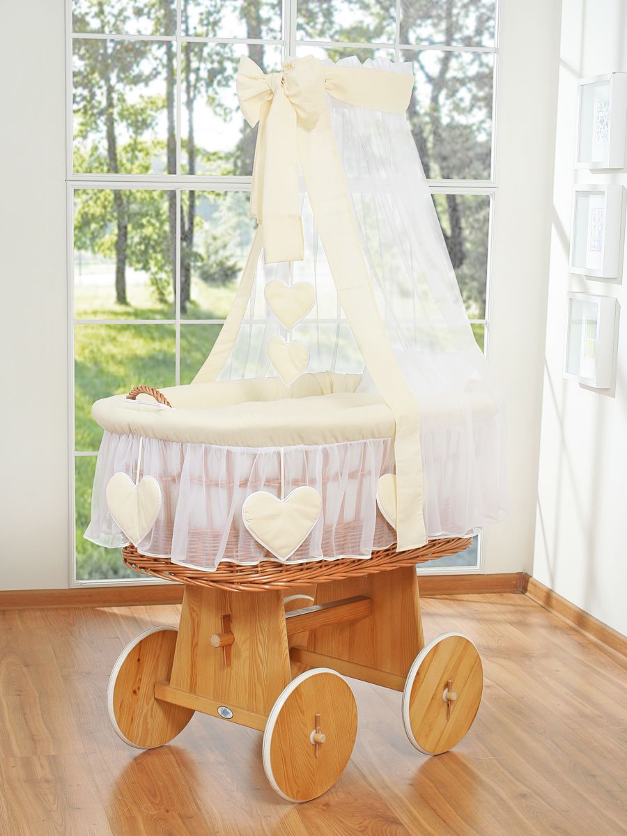 Moses Basket Wicker drape crib Amelie - natural + cream bedding
