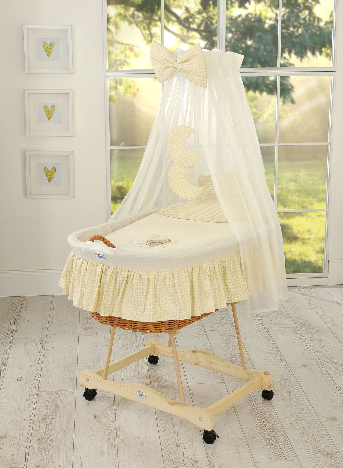 Moses Basket Wicker drape crib Good night - natural + cream bedding