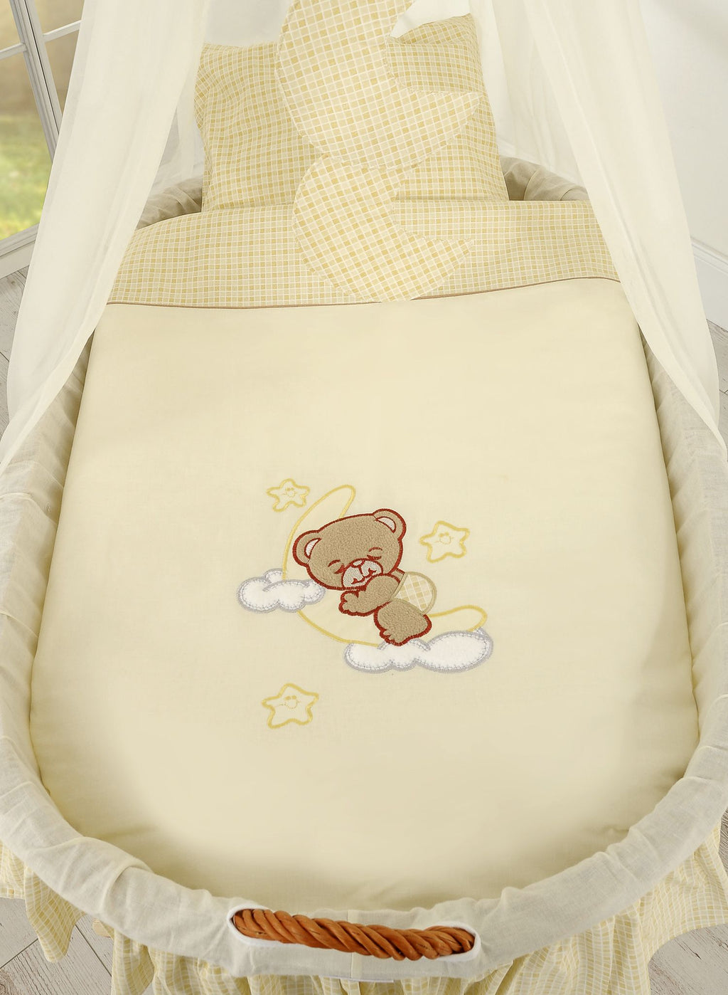 Moses Basket Wicker drape crib Good night - natural + cream bedding