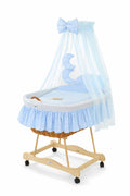 Moses Basket Wicker drape crib Good night - natural + blue bedding