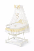 Moses Basket Wicker drape crib Bear with bow - white + white bedding