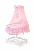 Moses Basket Wicker drape crib Bear with bow - white + pink bedding