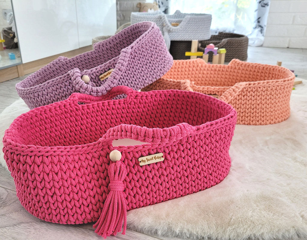 Moses basket BOHO cotton - doll carrier - lavender