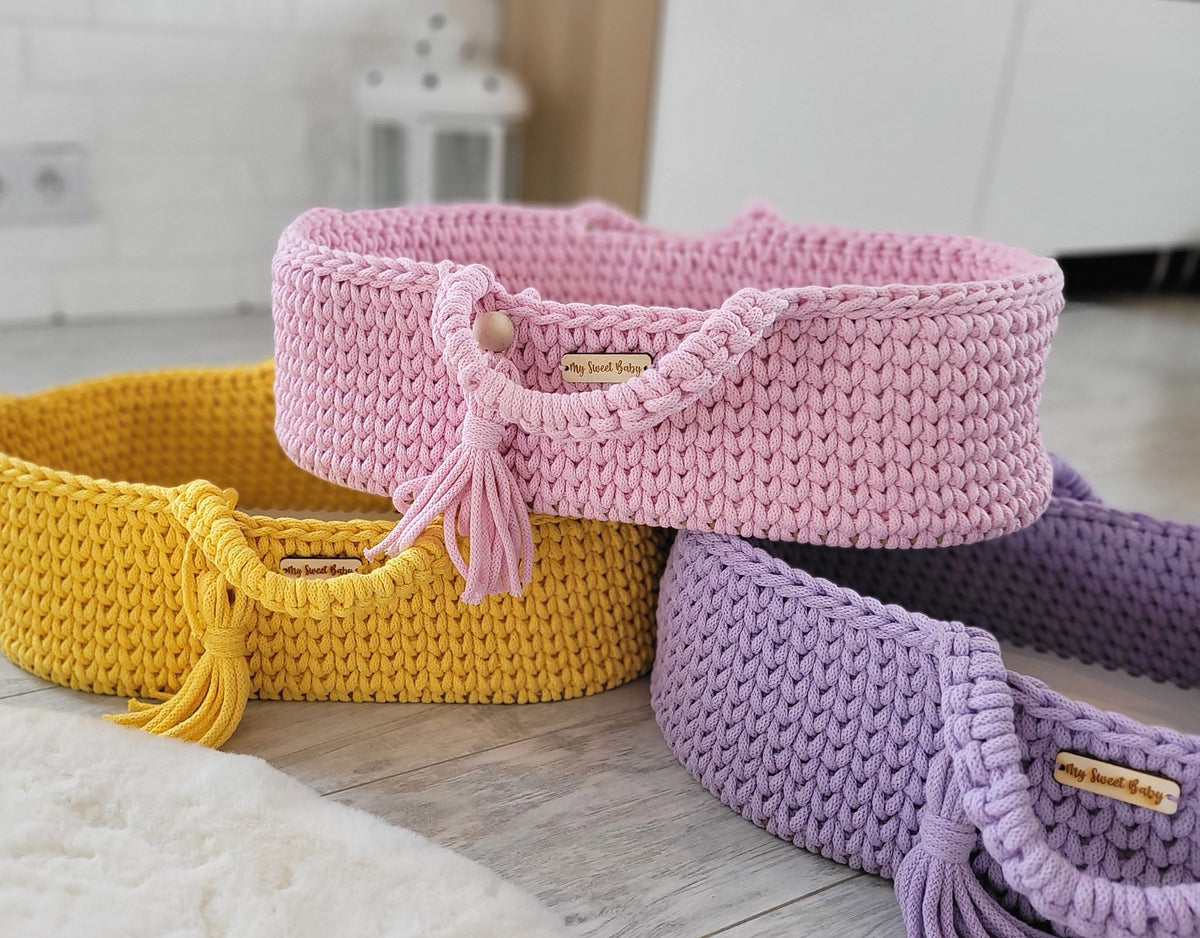 Moses basket BOHO cotton - doll carrier - purple