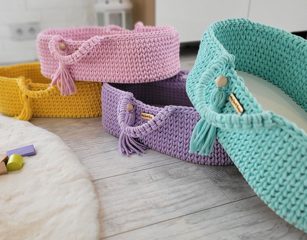 Moses basket BOHO cotton doll carrier with cradle - mint
