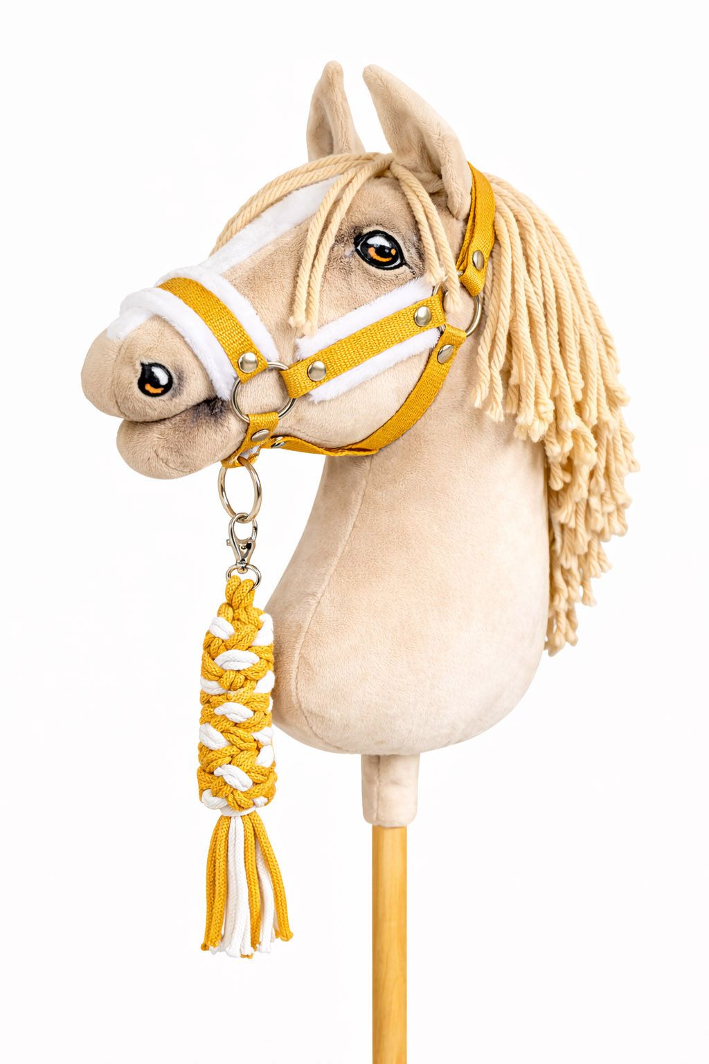 Set for Hobby Horse: the halter A3 with white furry + Tether made of cord - white-honey yellow