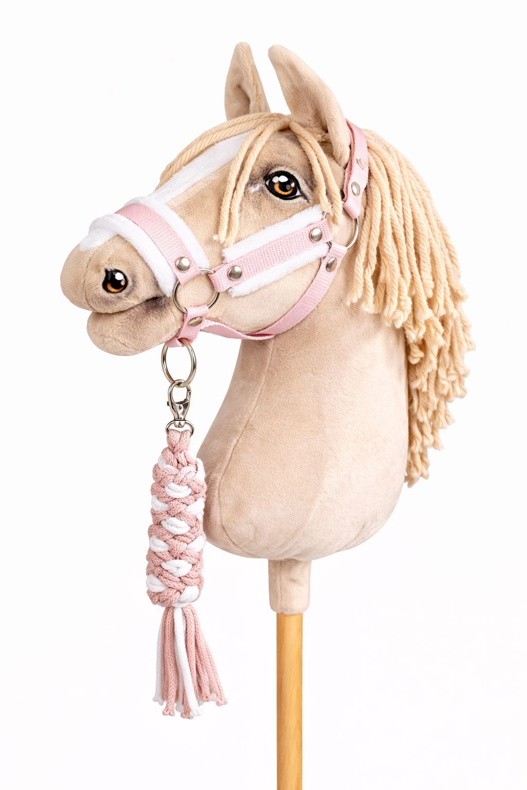 Set for Hobby Horse: the halter A3 with white furry + Tether made of cord - white-powder pink