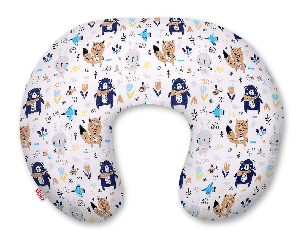 Breastfeeding Pillow Nursing Croissant Pillow, removable, Hands-Free Feeding - navy blue bears