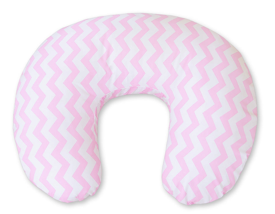 Breastfeeding Pillow Nursing Croissant Pillow, removable, Hands-Free Feeding - chevron pink
