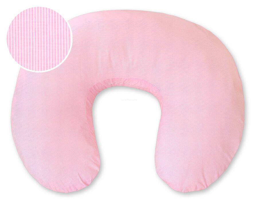 Breastfeeding Pillow Nursing Croissant Pillow, removable, Hands-Free Feeding - Pink strips