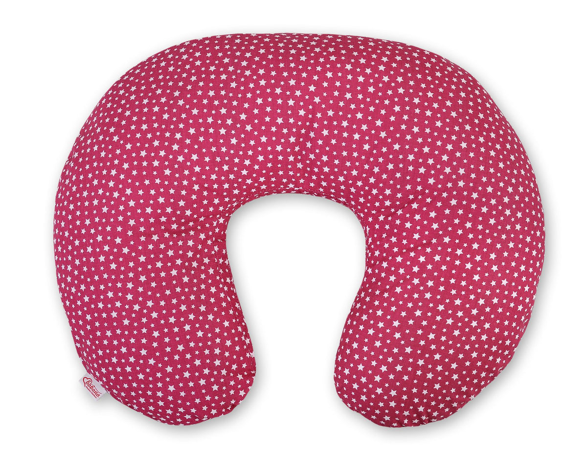 Breastfeeding Pillow Nursing Croissant Pillow, removable, Hands-Free Feeding - wine red stars