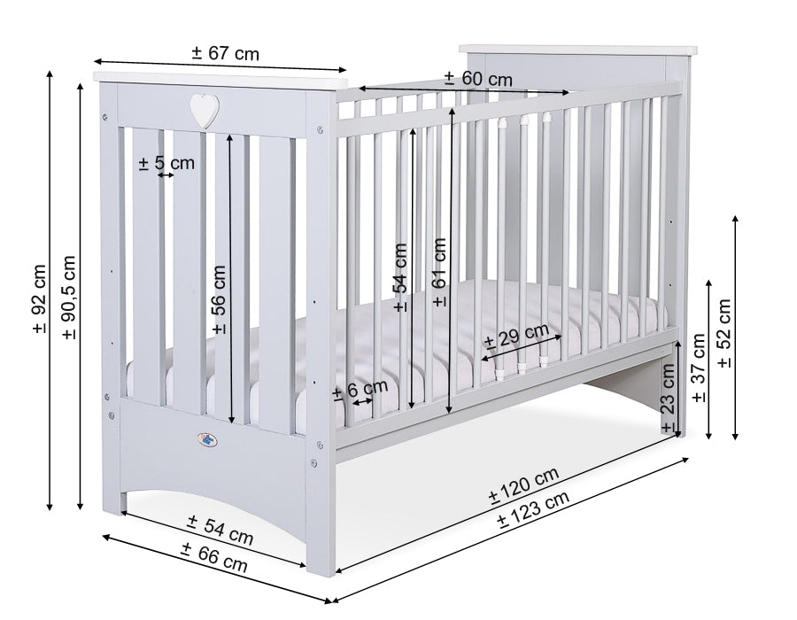 Wooden baby cot 120x60cm Lorenzo III white-pink, with teething rail