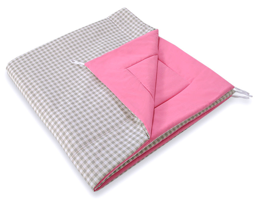 Teepee tent for kids +play mat + decorative feathers - Grey checkered-pink