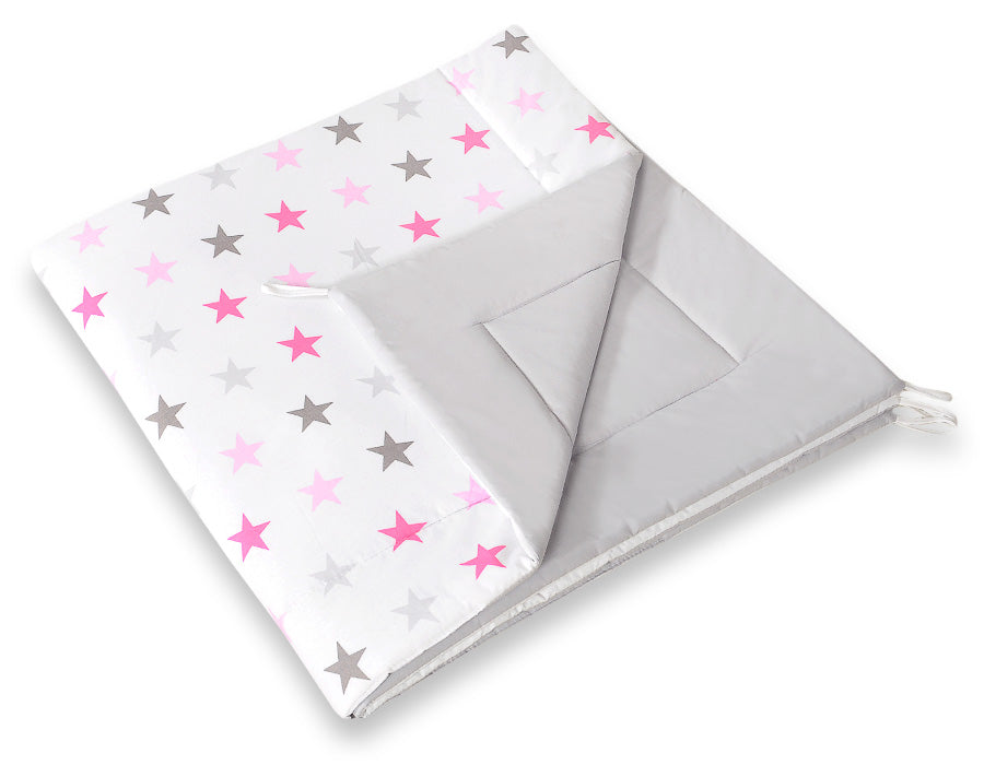 Teepee tent for kids +play mat + decorative feathers - Grey-pink stars/grey