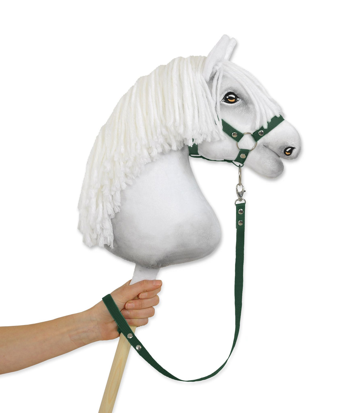 Tether for hobby horse made of webbing tape - bottle green