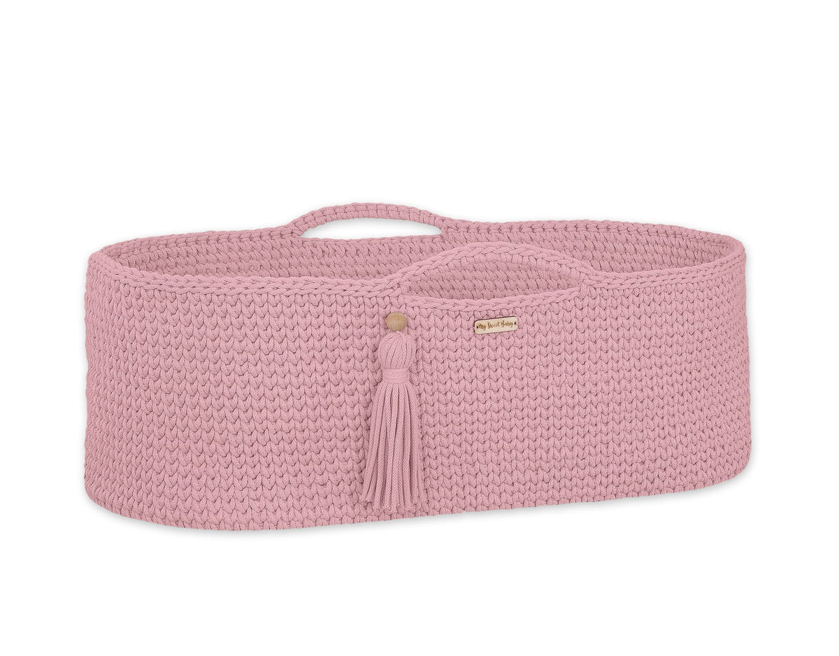 Moses basket BOHO Handmade cotton with mattress - pastel pink
