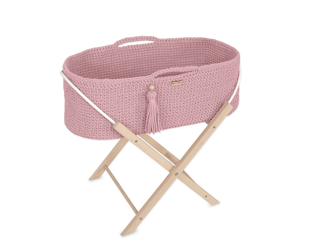 Moses basket BOHO Handmade with stand - pastel pink