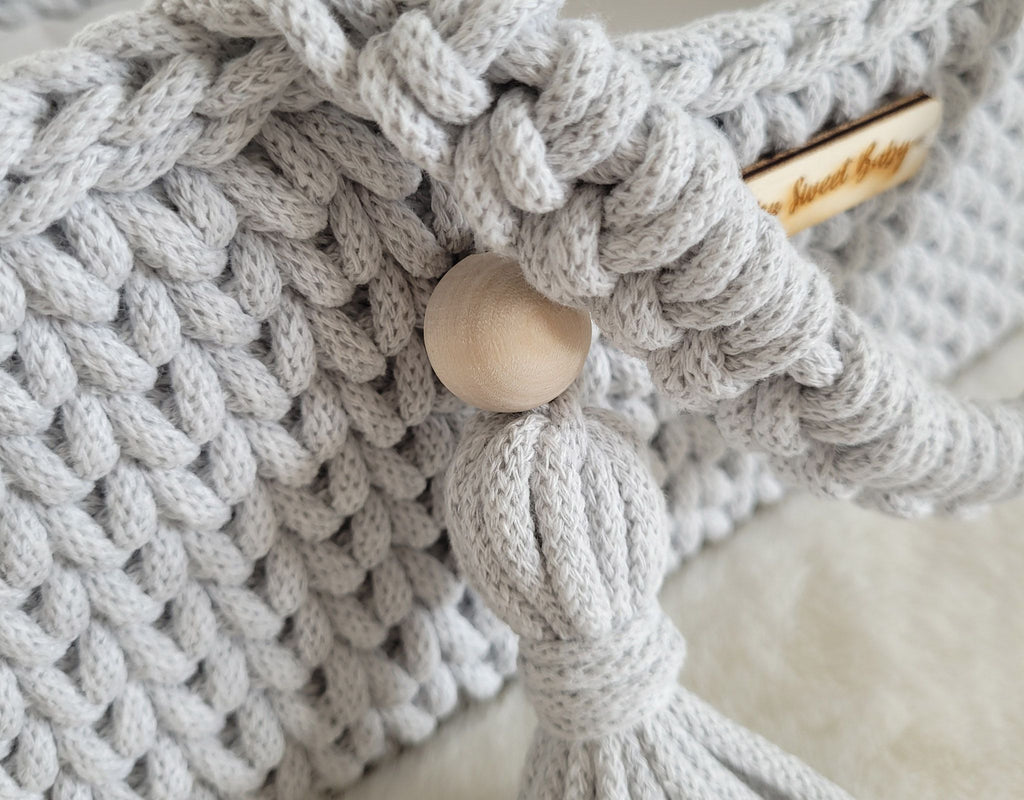 Moses basket BOHO cotton - doll carrier - light grey