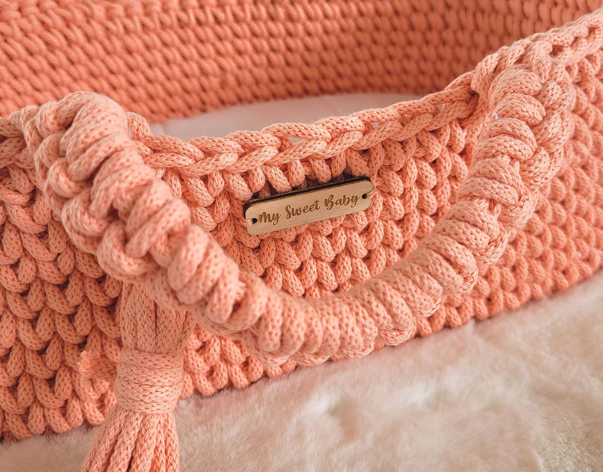 Moses basket BOHO cotton - doll carrier - peach