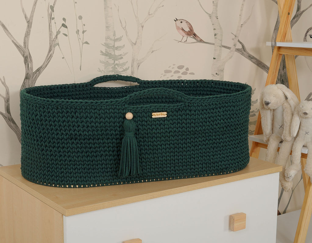 Moses basket BOHO Handmade with stand - bottle green
